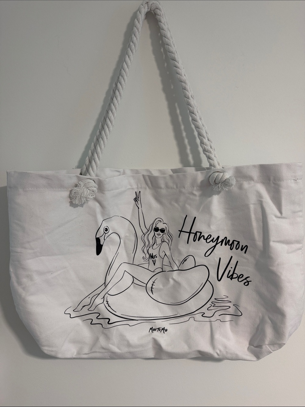 Honeymoon Vibes White Tote Bag Bride Bridal Miss to Mrs Wedding Beach Pool bag
